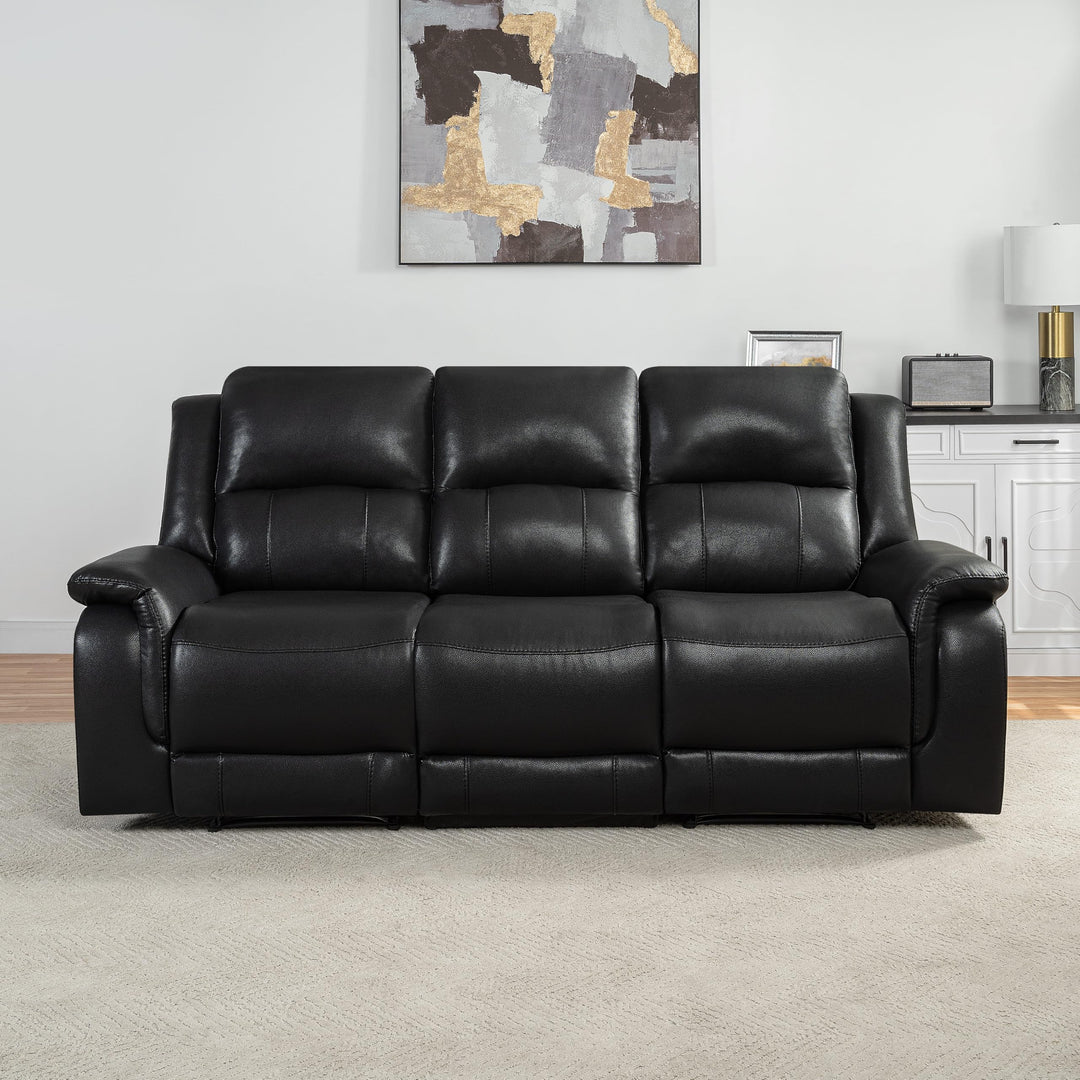 Katie Faux Leather 3-Seater Manual Recliner Sofa - Black