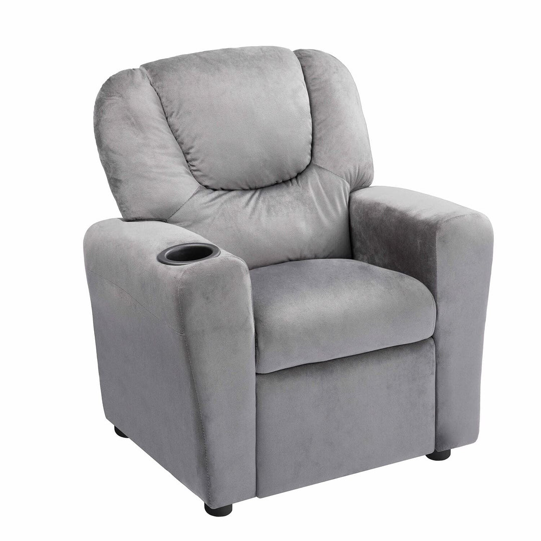 Suri Push Back Kids Recliner with Footrest & Cup Holders - Gray / Microfiber
