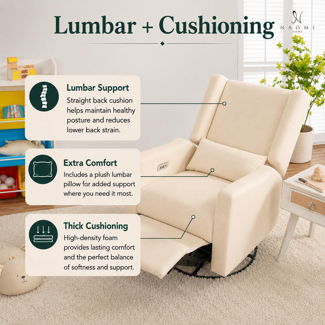 Tanya Power Swivel Glider Recliner with USB Port - Cream