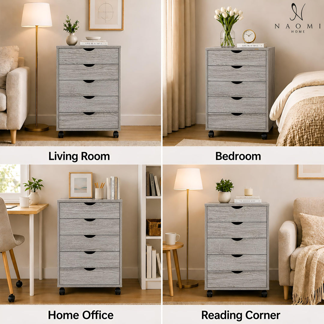 Taylor 5-Drawer Storage Cabinet with Wheels & Tabletop - Gray Oak