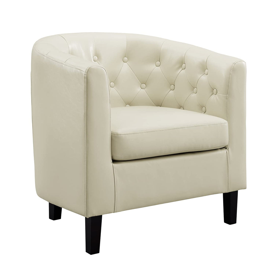 Emma Button-Tufted Faux Leather Barrel Accent Chair - Cream