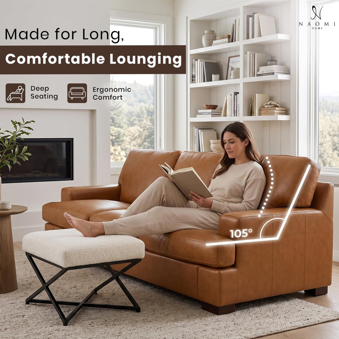 Siggy Genuine Leather Sofa with Removable Cushions