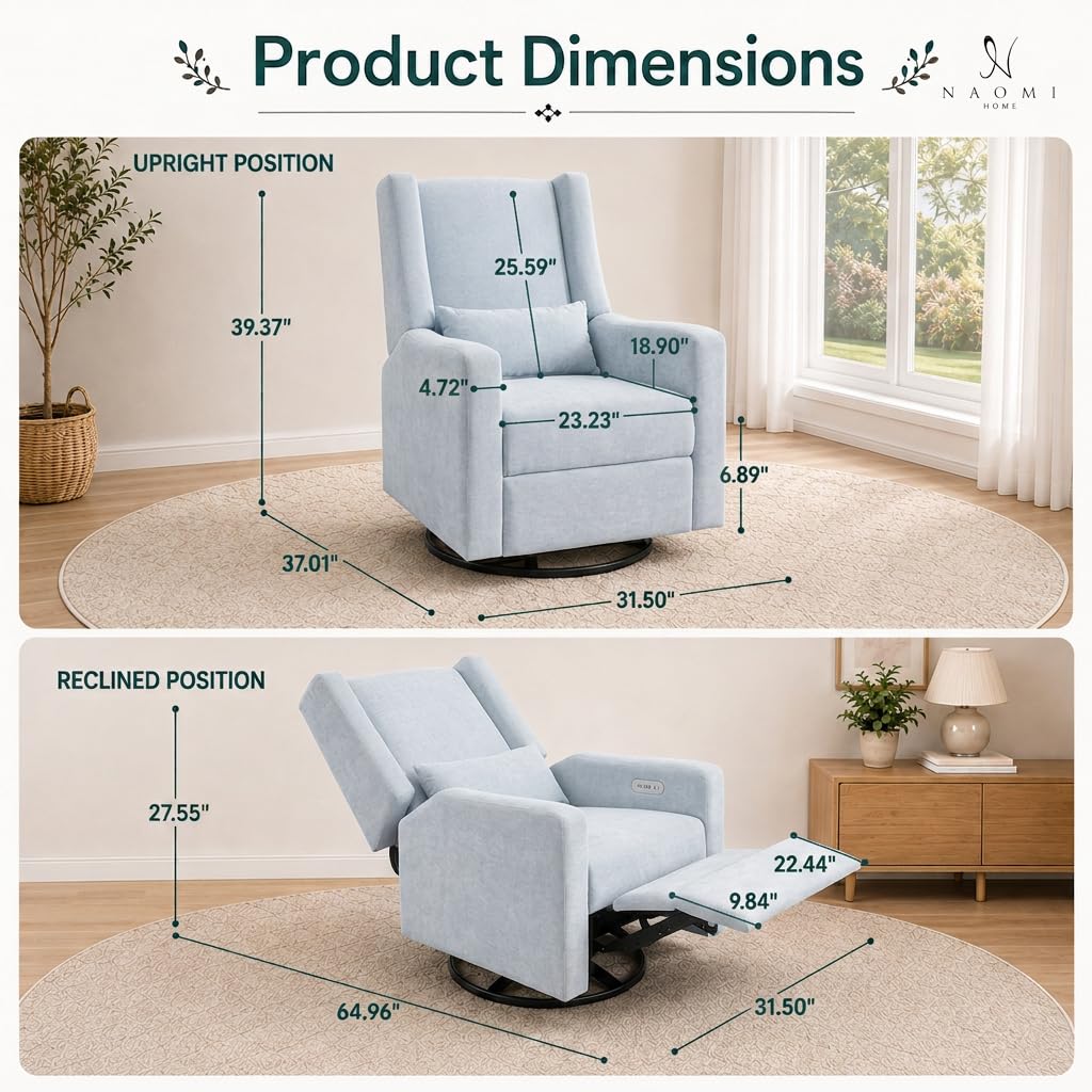 Tanya Power Swivel Glider Recliner with USB Port - Light Gray
