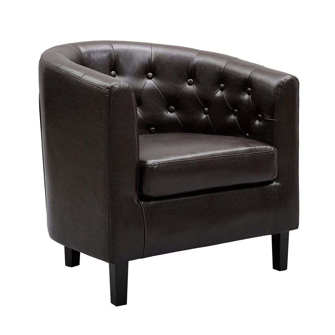 Emma Button-Tufted Faux Leather Barrel Accent Chair - Espresso