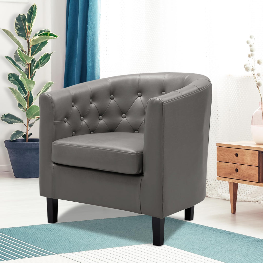 Emma Set of 2 Button-Tufted Faux Leather Barrel Chairs - Gray