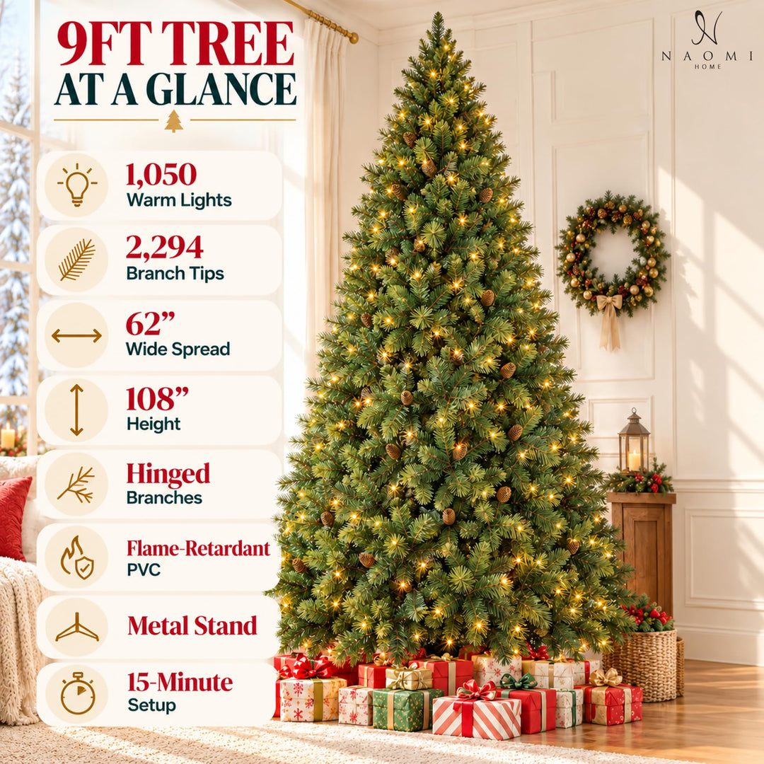 Vail Traditional Prelit Pine Cone Christmas Tree - 9 ft