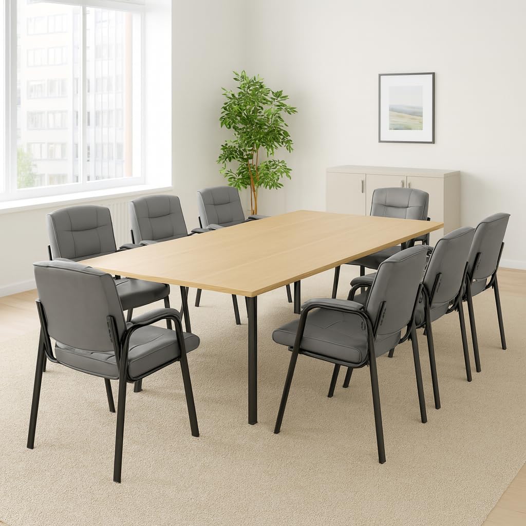 Mindy Reception Chair - Faux Leather Upholstery with Padded Arms - Gray / Set of 8