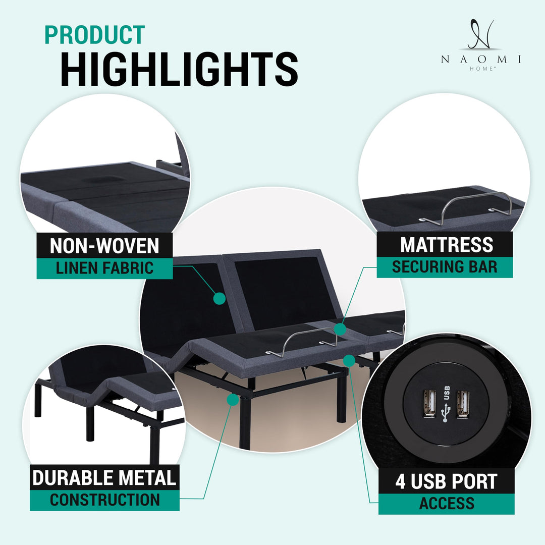 Idealbase Adjustable Bed Base with Massage & USB - Split King