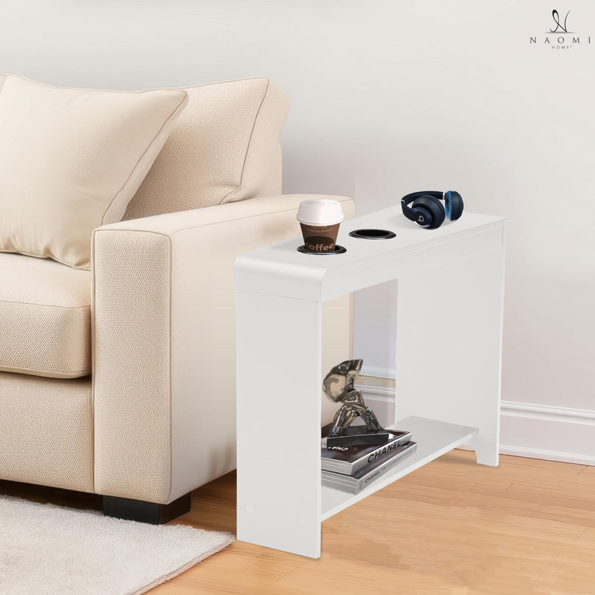 Jade modern nightstand   charging station with usb ports & outlets   white