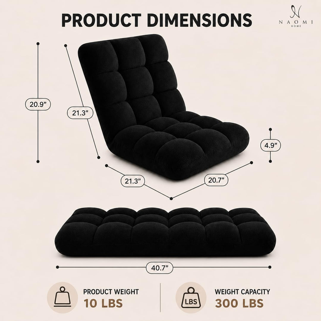 Desmond Adjustable Floor Chair with 14 Reclining Positions - Black