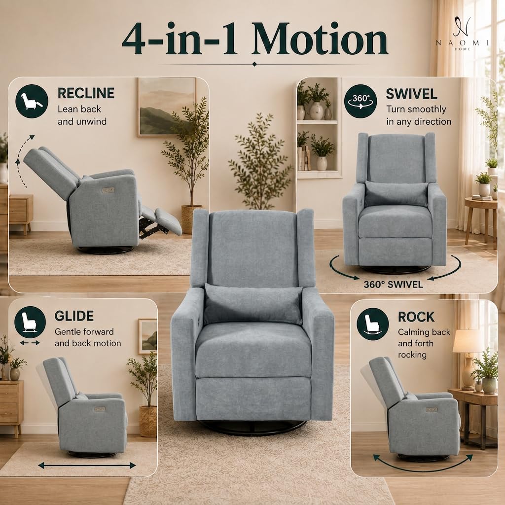 Tanya Power Swivel Glider Recliner with USB Port - Light Gray