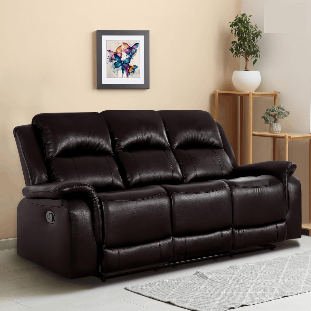 Katie Faux Leather 3-Seater Manual Recliner Sofa - Espresso