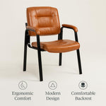 Load image into Gallery viewer, Mindy Reception Chair - Faux Leather Upholstery with Padded Arms - Caramel / Set of 2
