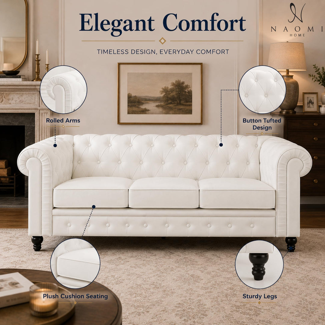Emery Chesterfield Faux Leather Sofa