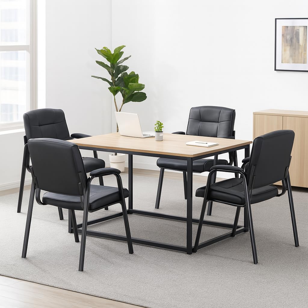 Mindy Reception Chair - Faux Leather Upholstery with Padded Arms - Black / Set of 4