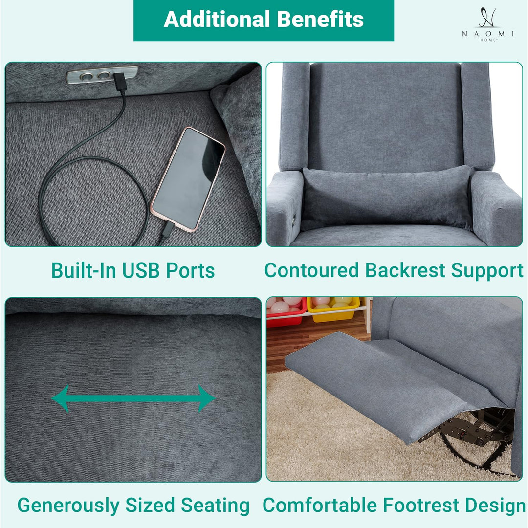 Tanya Power Swivel Glider Recliner with USB Port - Gray