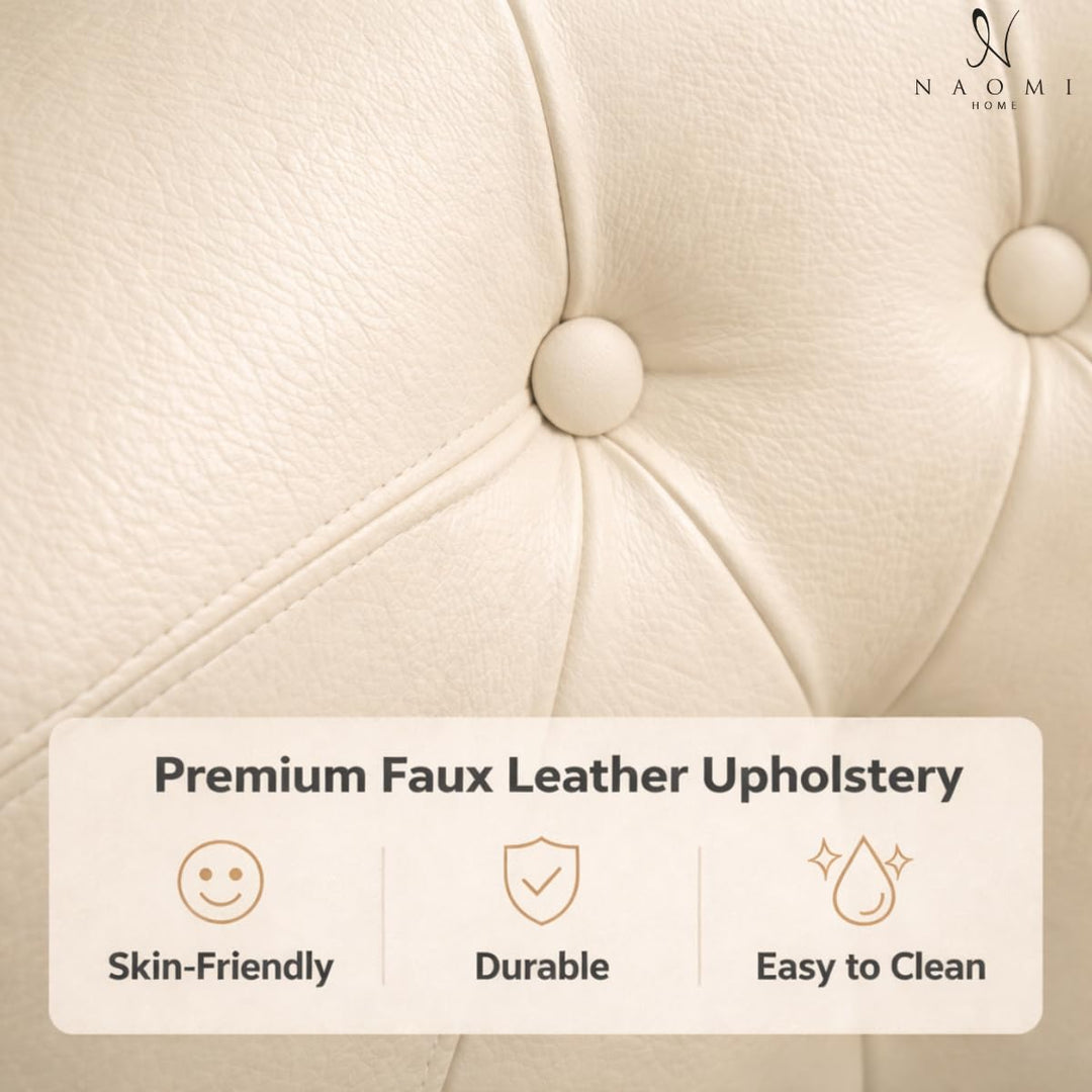 Emma Button-Tufted Faux Leather Barrel Accent Chair - Cream