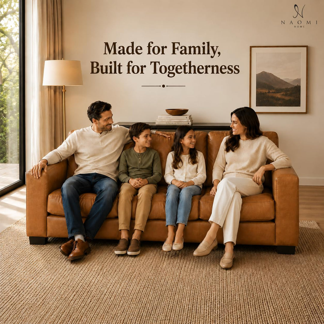 Freya Genuine Leather Oversized 3-Seater Sofa - Tan