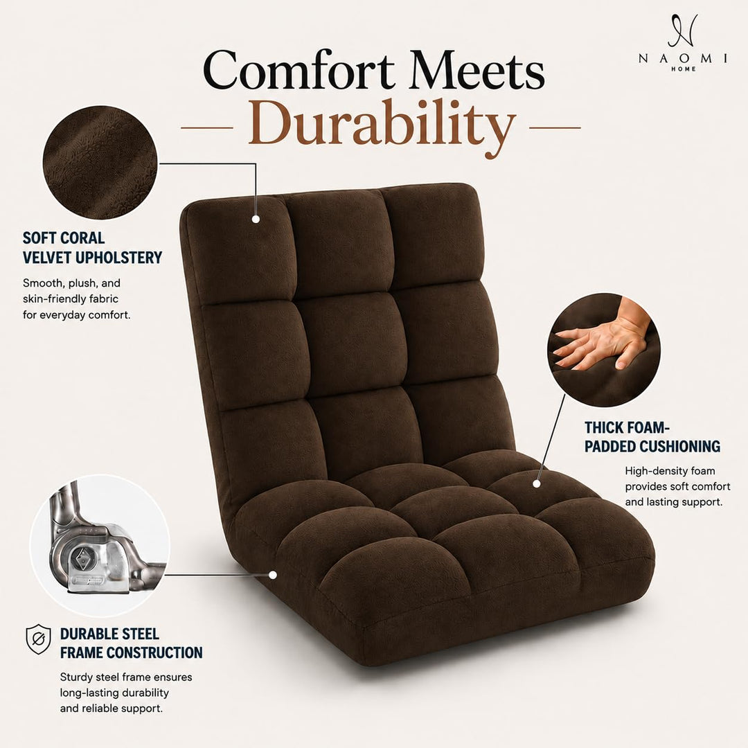 Desmond Adjustable Floor Chair with 14 Reclining Positions - Espresso