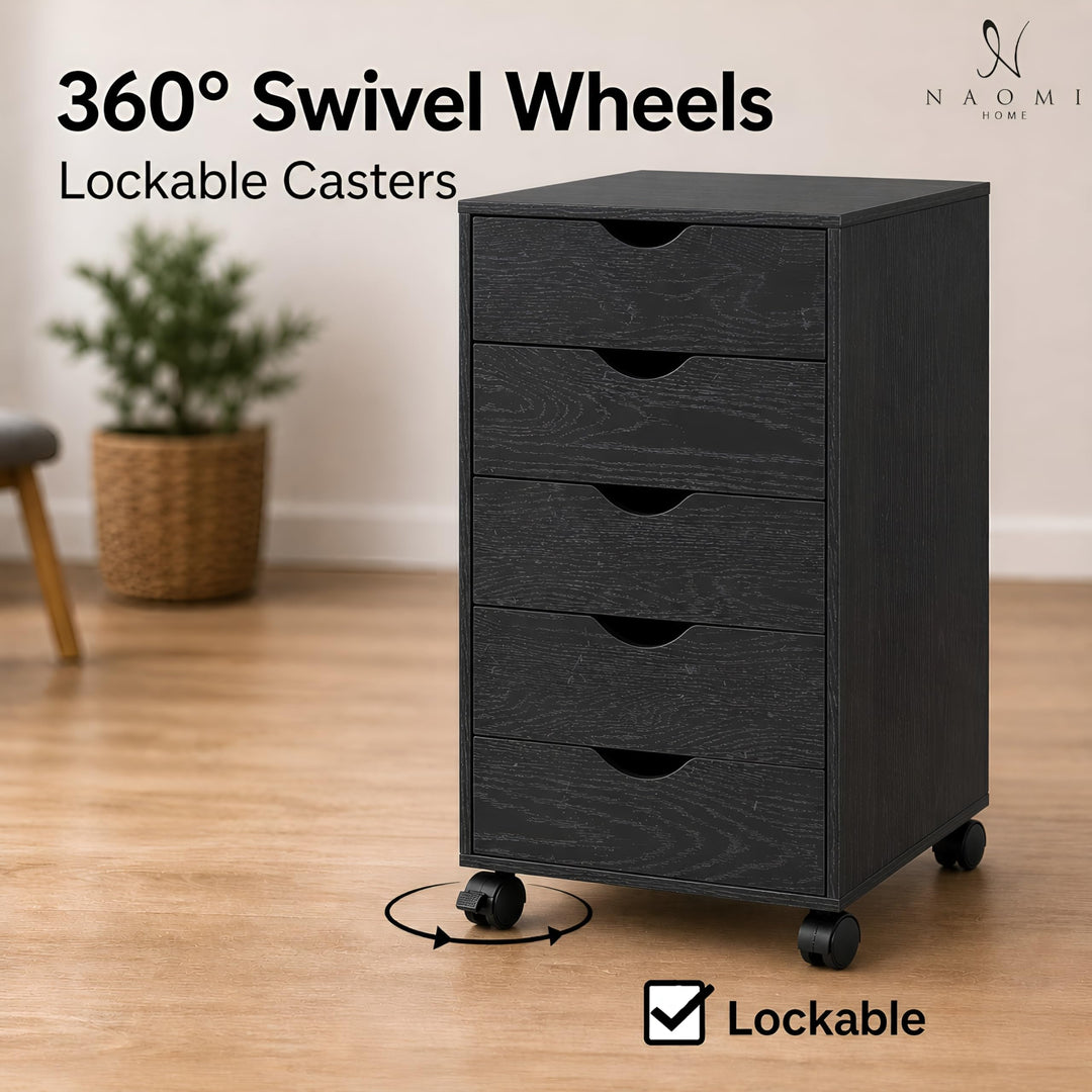 Taylor 5-Drawer Storage Cabinet with Wheels & Tabletop - Distressed Black