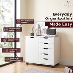 Load image into Gallery viewer, Amy 5-Drawer Storage Cabinet with 2 Shelves &amp; Wheels - White

