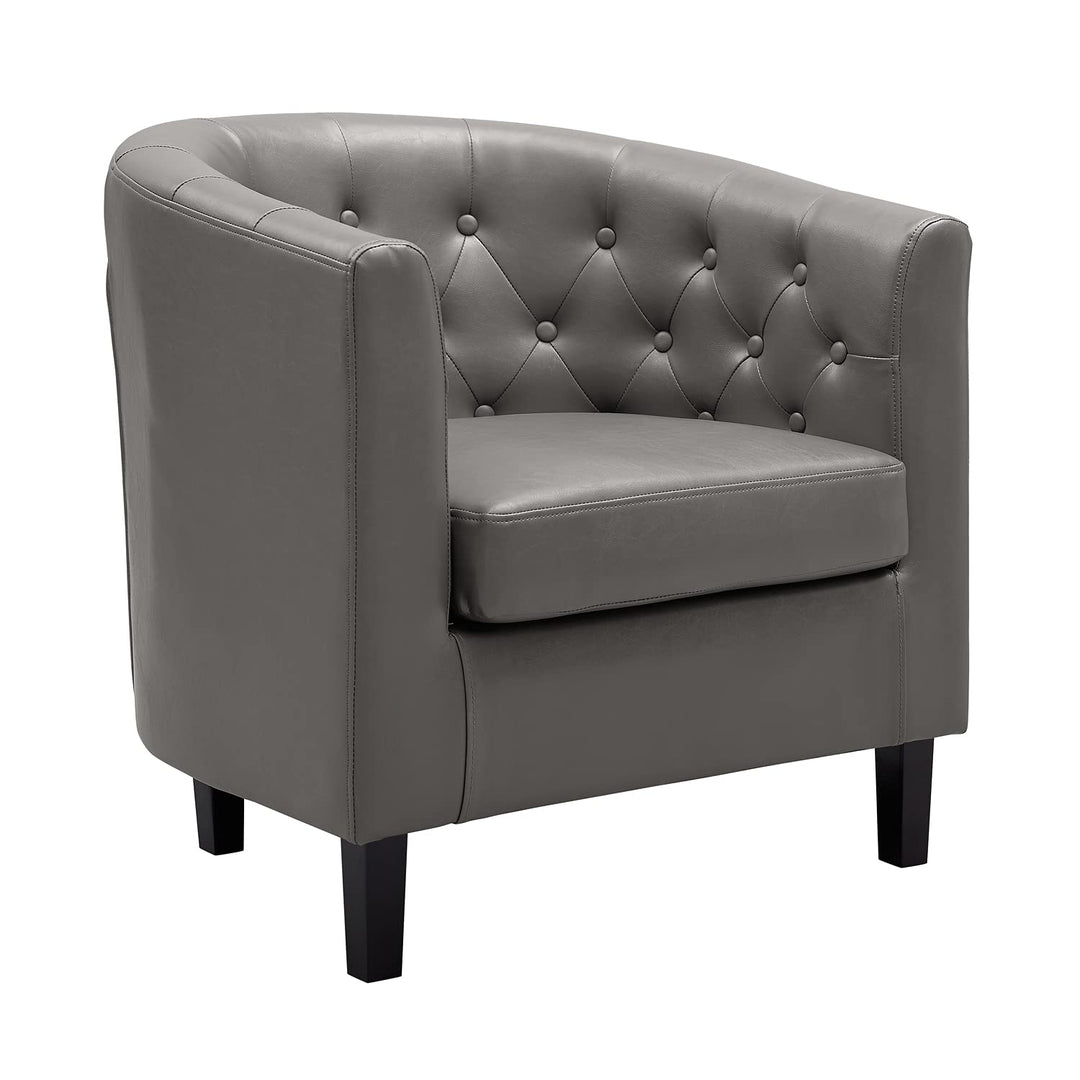 Emma Button-Tufted Faux Leather Barrel Accent Chair - Gray