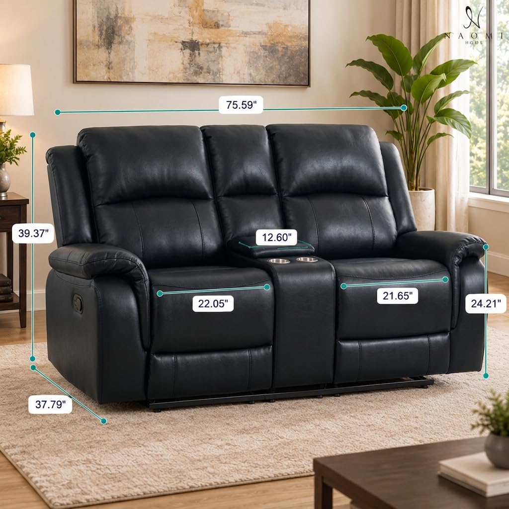 Katie Faux Leather 2-Seater Manual Recliner Loveseat - Black