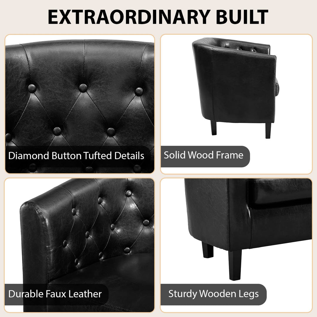 Emma Tufted Barrel Loveseat with Faux Leather Upholstery