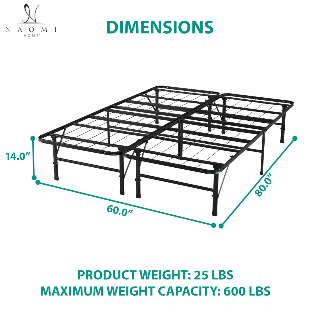 IdealBase 14" Foldable Queen Bed Frame with Steel Slats – Black