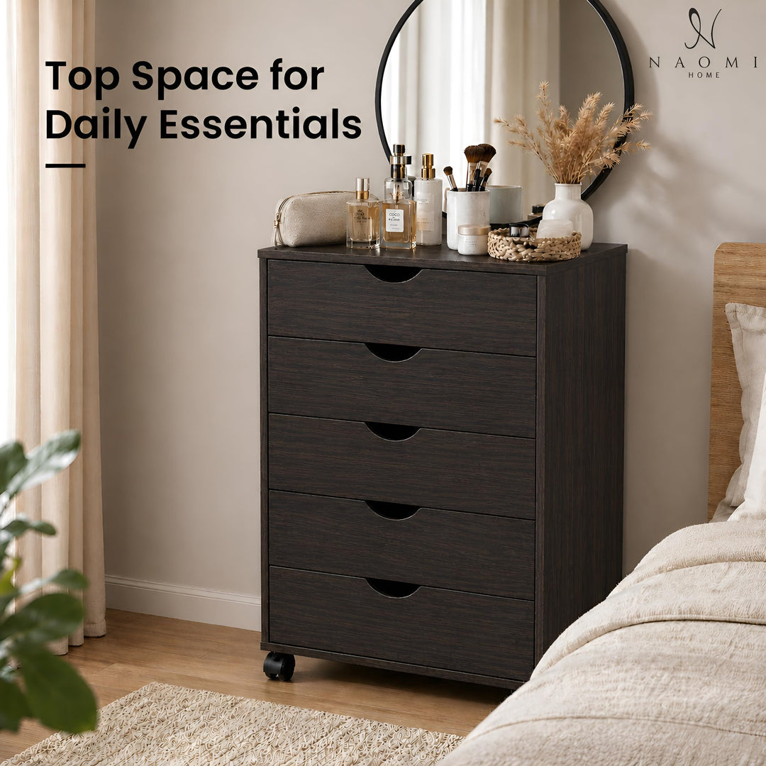 Taylor 5-Drawer Storage Cabinet with Wheels & Tabletop - Espresso