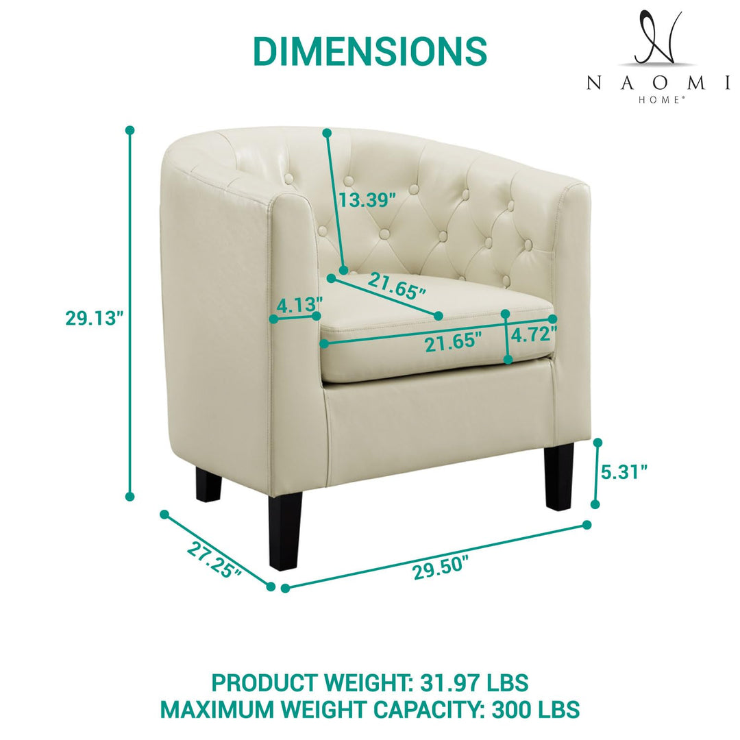 Emma Set of 2 Button-Tufted Faux Leather Barrel Chairs - Cream