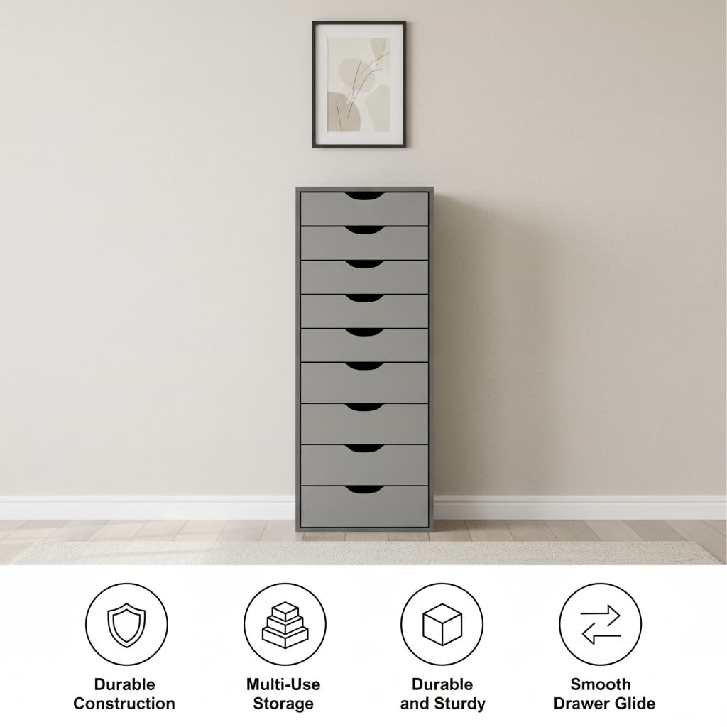 Debbie 7-Drawer Storage Cabinet with Wheels & Tabletop - Gray