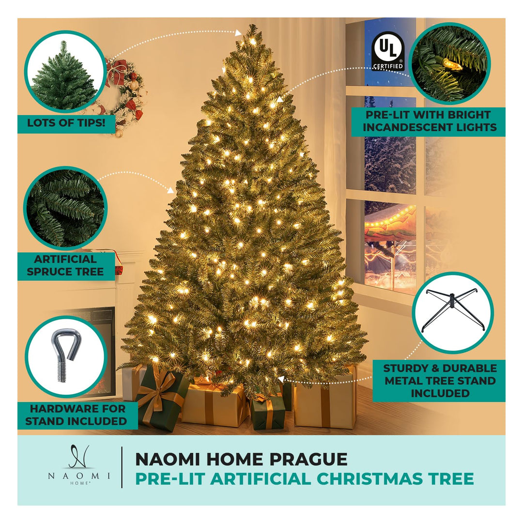 Prague Pre-Lit Artificial Spruce Christmas Tree - 4.5 ft