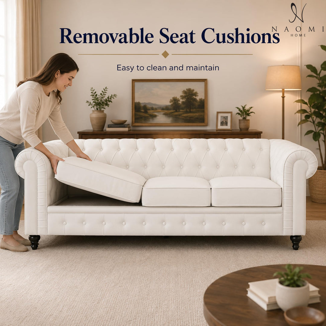 Emery Chesterfield Faux Leather Sofa