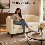 Load image into Gallery viewer, Emma Tufted Barrel Loveseat with Faux Leather Upholstery - Cream
