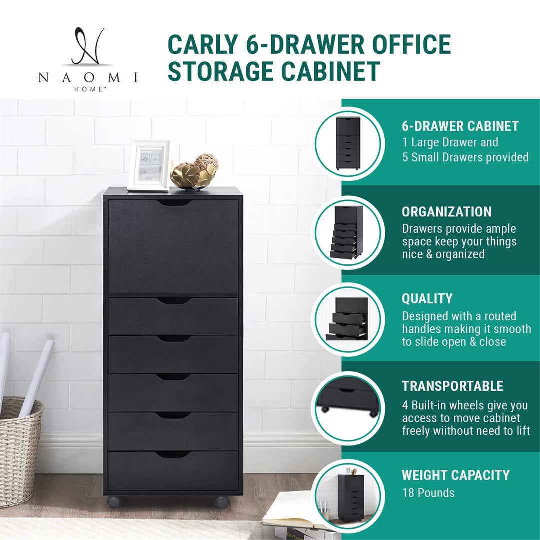 Carly 6-Drawer Storage Cabinet with Wheels - Gray