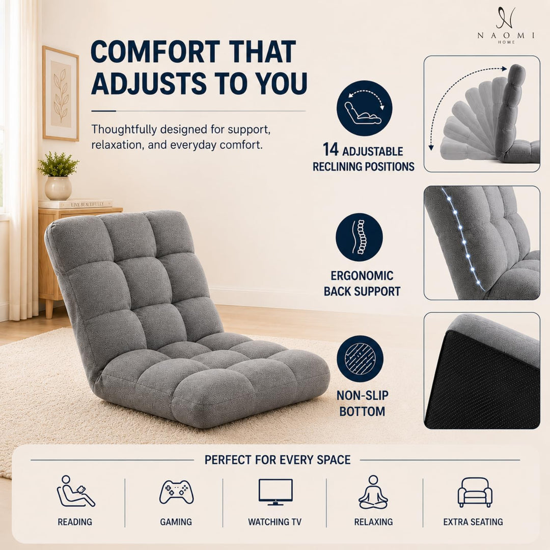 Desmond Adjustable Floor Chair with 14 Reclining Positions - Gray