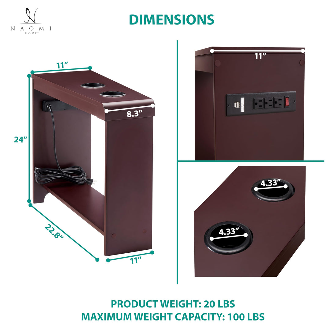 Jade Modern Nightstand - Charging Station with USB Ports & Outlets - Cherry