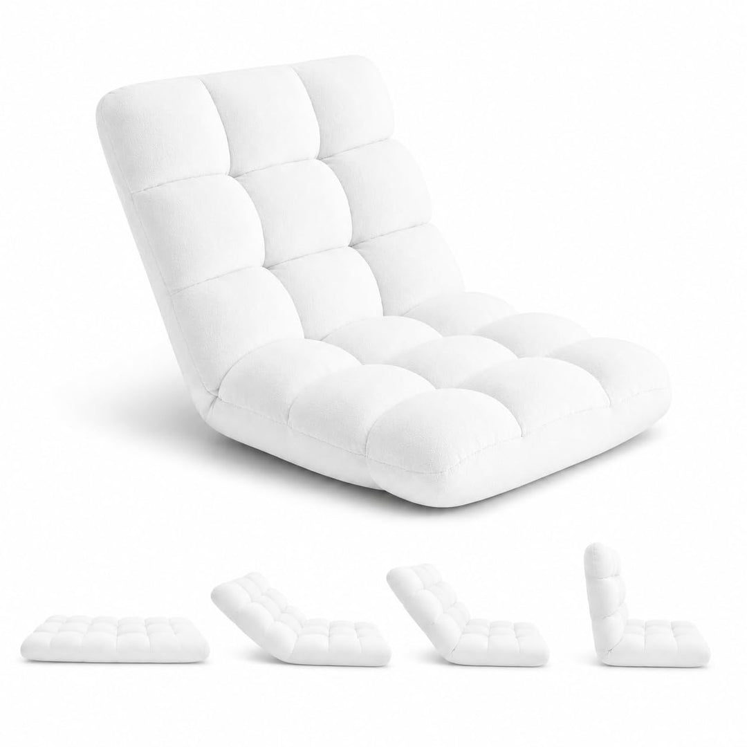 Desmond Adjustable Floor Chair with 14 Reclining Positions - White