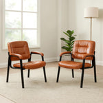 Load image into Gallery viewer, Mindy Reception Chair - Faux Leather Upholstery with Padded Arms - Caramel / Set of 2
