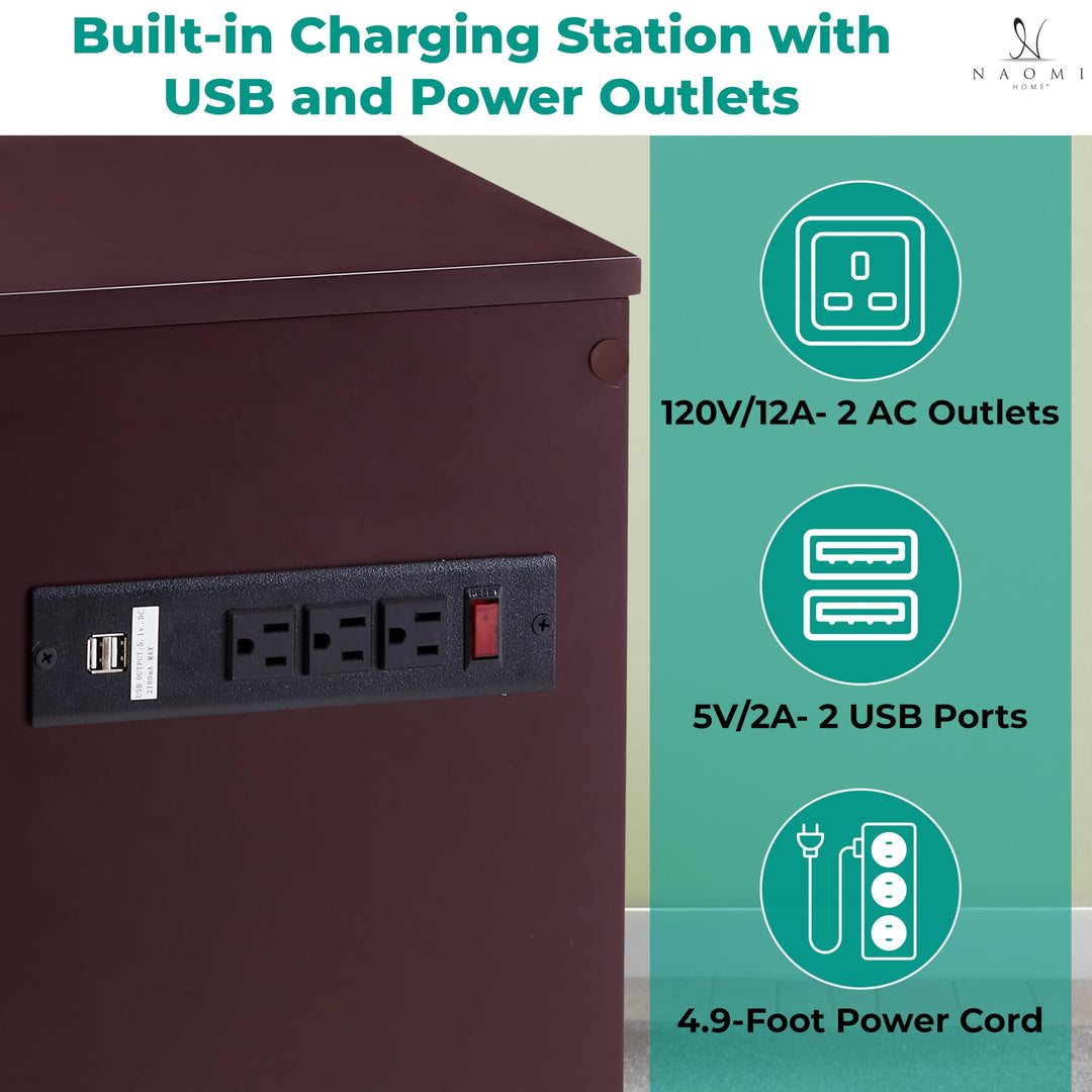 Jade Modern Nightstand - Charging Station with USB Ports & Outlets - Cherry