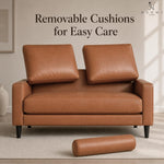 Load image into Gallery viewer, Marisa Genuine Leather Mid-Century Loveseat with Bolster Pillows
