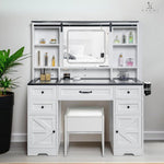 Load image into Gallery viewer, Vanya Makeup Vanity with Sliding LED Mirror &amp; Charging – White
