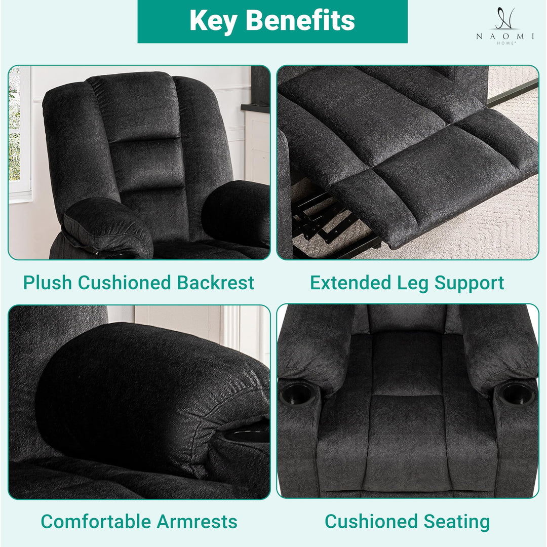 Doris Power Lift Recliner with Massage & Heat - Black