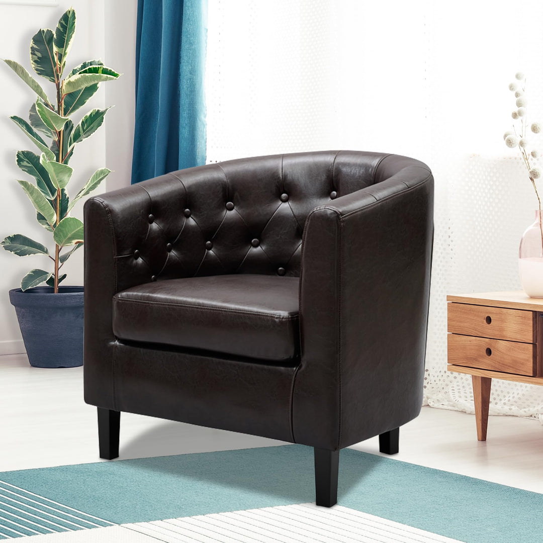 Emma Set of 2 Button-Tufted Faux Leather Barrel Chairs - Espresso