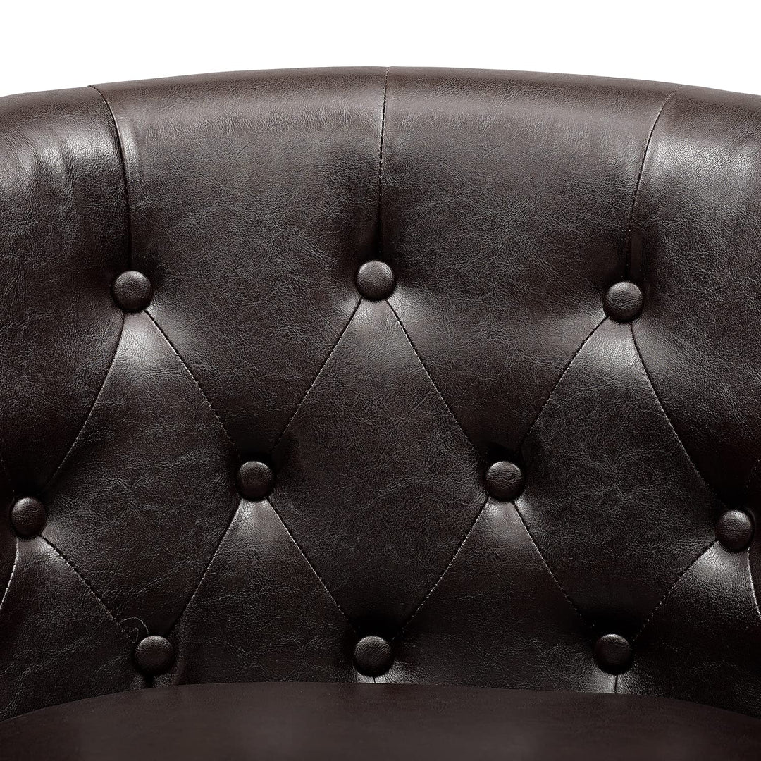 Emma Button-Tufted Faux Leather Barrel Accent Chair - Espresso