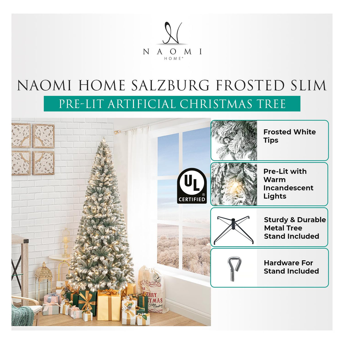 Salzburg frosted slim pre lit christmas tree   6