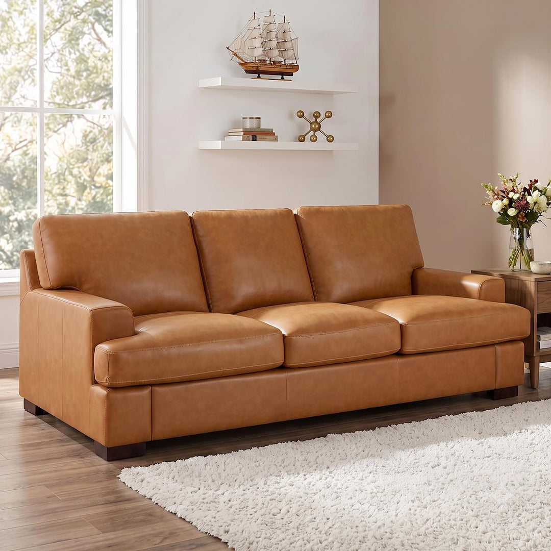 Siggy Genuine Leather Sofa with Removable Cushions