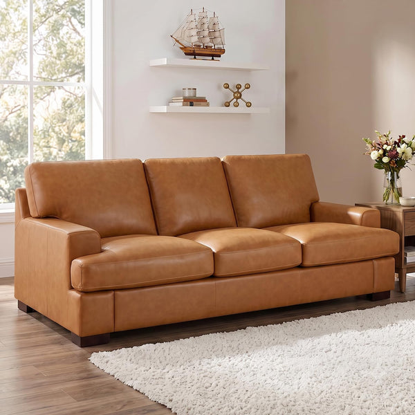 Siggy Genuine Leather Sofa with Removable Cushions