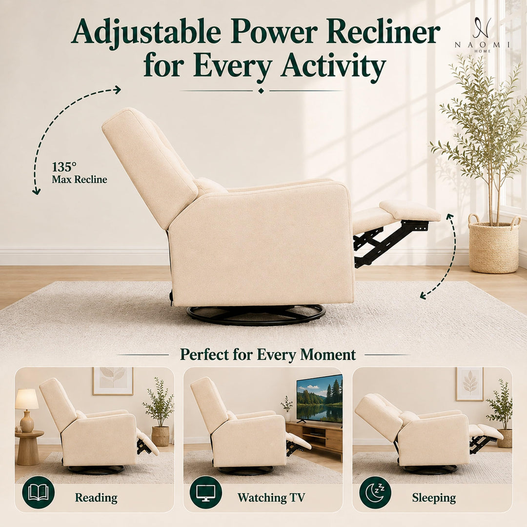 Tanya Power Swivel Glider Recliner with USB Port - Cream